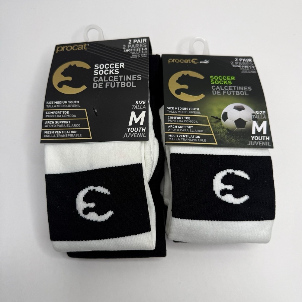 Puma ProCat Youth Soccer Socks Size M 4 Pairs White Black 1-3